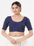 Joban Fashion Navy-Blue Taffeta Silk Elbow Sleeveless Front Open Blouse | Grocsy
