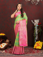 Lorenvalley Fashion Green Cotton Woven Design Zari Meenakari Weaving Saree | Grocsy