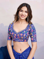 Blue Georgette Bandhani Printed,Embroidery Work Saree - Surkhi | Grocsy