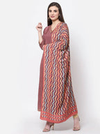 Myshka Women's Dark Pink Cotton Solid 3/4 Sleeve V Neck Casual Anarkali Kurta Dupatta Set | Grocsy