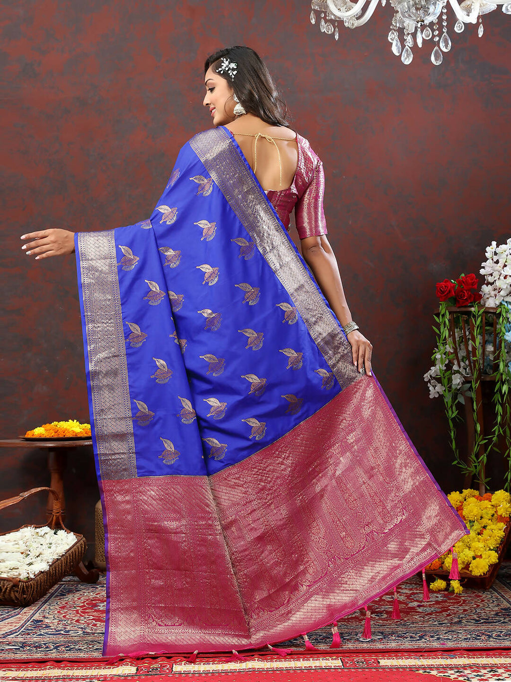 Lorenvalley Fashion Blue Soft Silk Woven Design Zari Weaving Saree | Grocsy