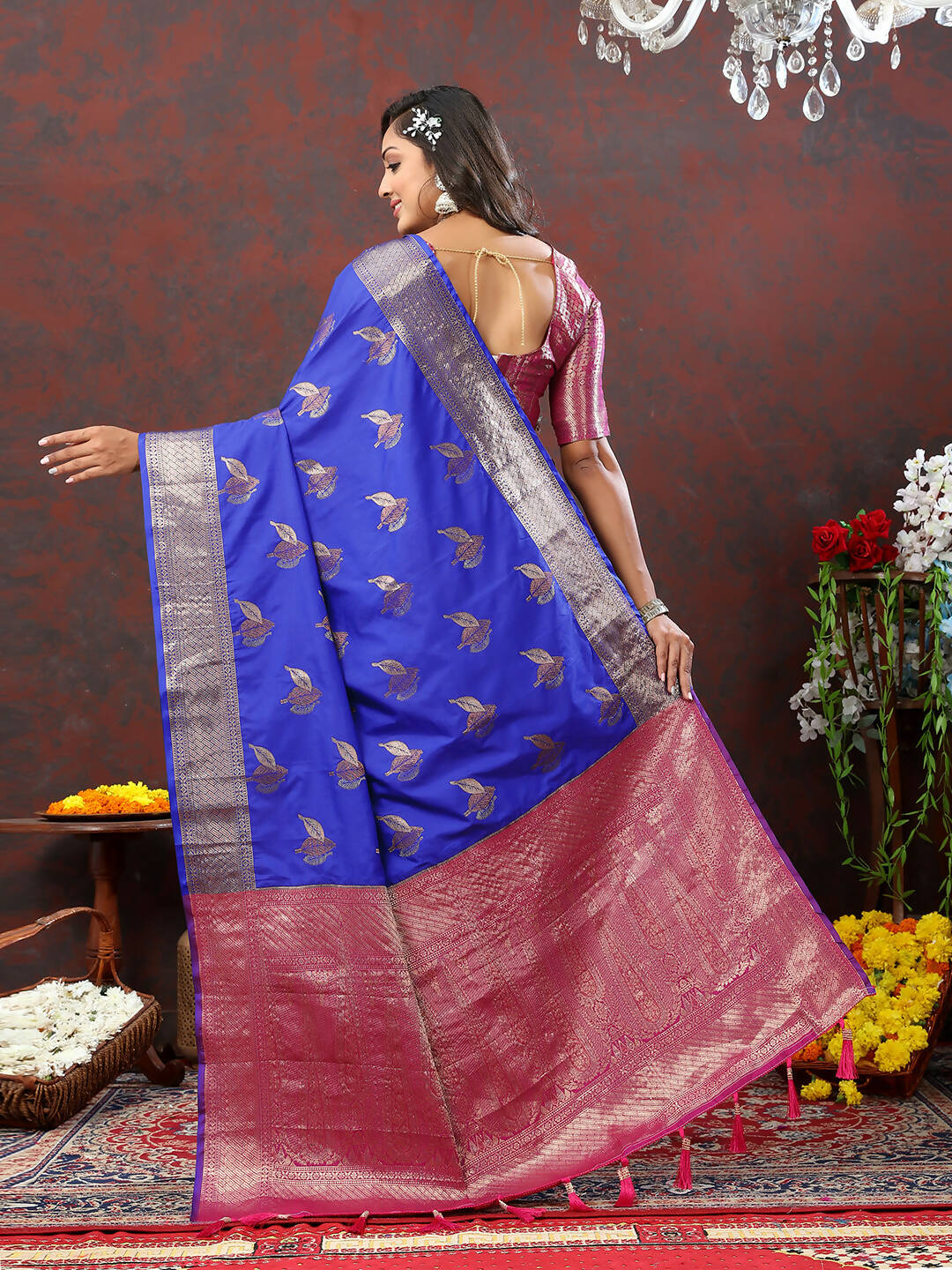 Lorenvalley Fashion Blue Soft Silk Woven Design Zari Weaving Saree | Grocsy