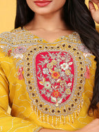 Joban Fashion Mustard Cotton Premium Pure Viscose Print Dola With Handwork Kurta set | Grocsy