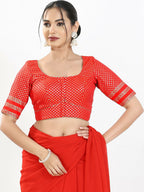 Joban Fashion Red Brocade Padded Blouse With Round Neck Elbow Sleeves | Grocsy