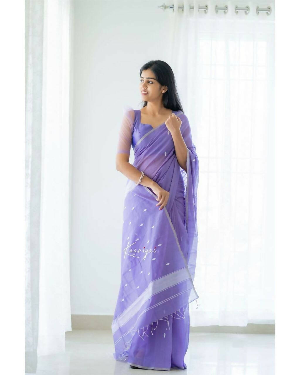 DEIANA'S Beautiful Designer Golden zari Soft Cotton Saree - Lavender | Grocsy