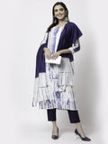 Myshka Women White Viscose Printed 3/4 Sleeve Round Neck Kurta Pant Dupatta Set | Grocsy