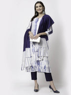 Myshka Women White Viscose Printed 3/4 Sleeve Round Neck Kurta Pant Dupatta Set | Grocsy