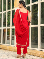 Janasya Maroon Rayon Foil Print Kurta,Bottom & Dupatta | Grocsy