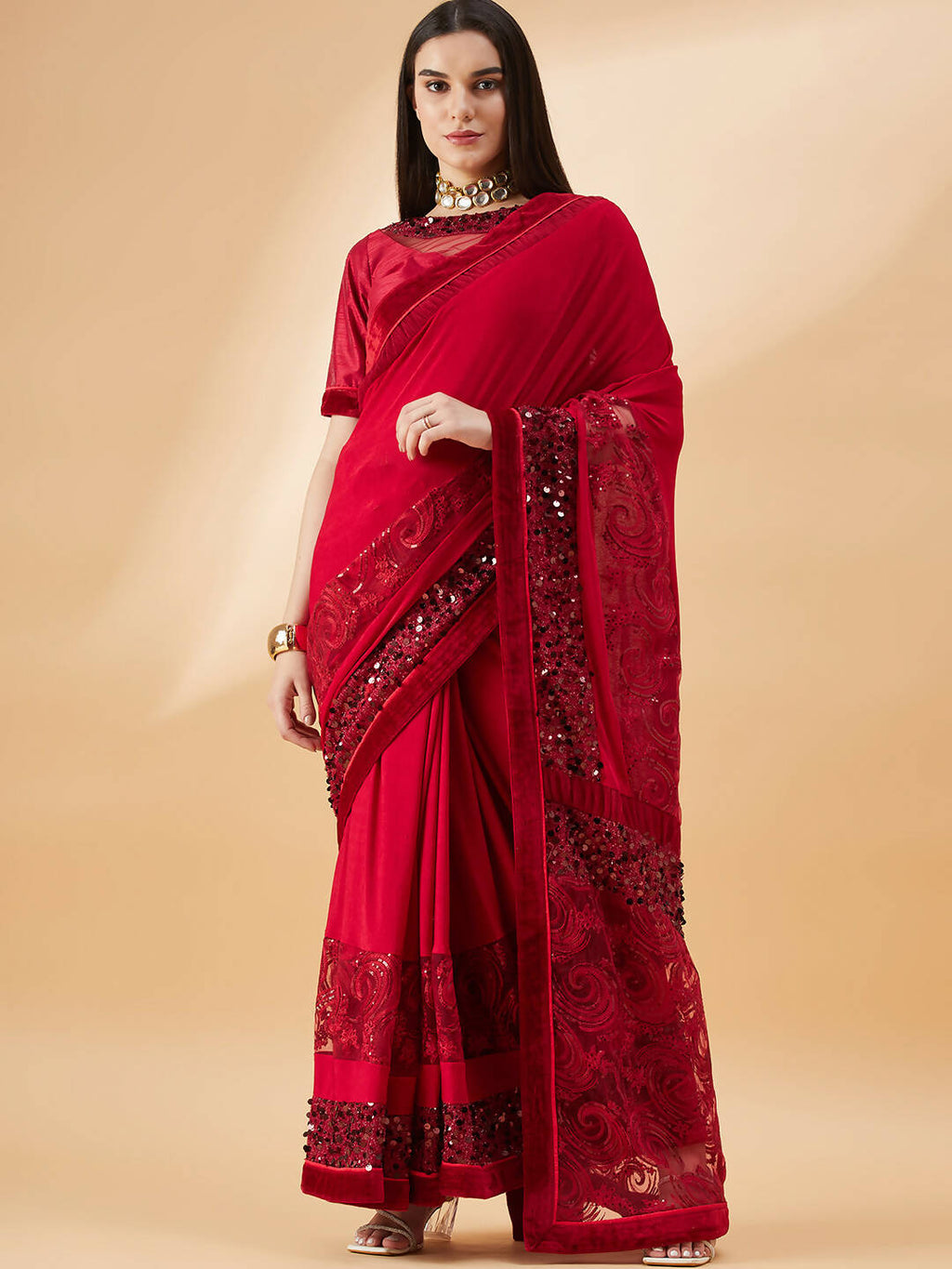 Mauve Lycra Resham And Sequins Embroidery Saree - Norita Hit Design | Grocsy