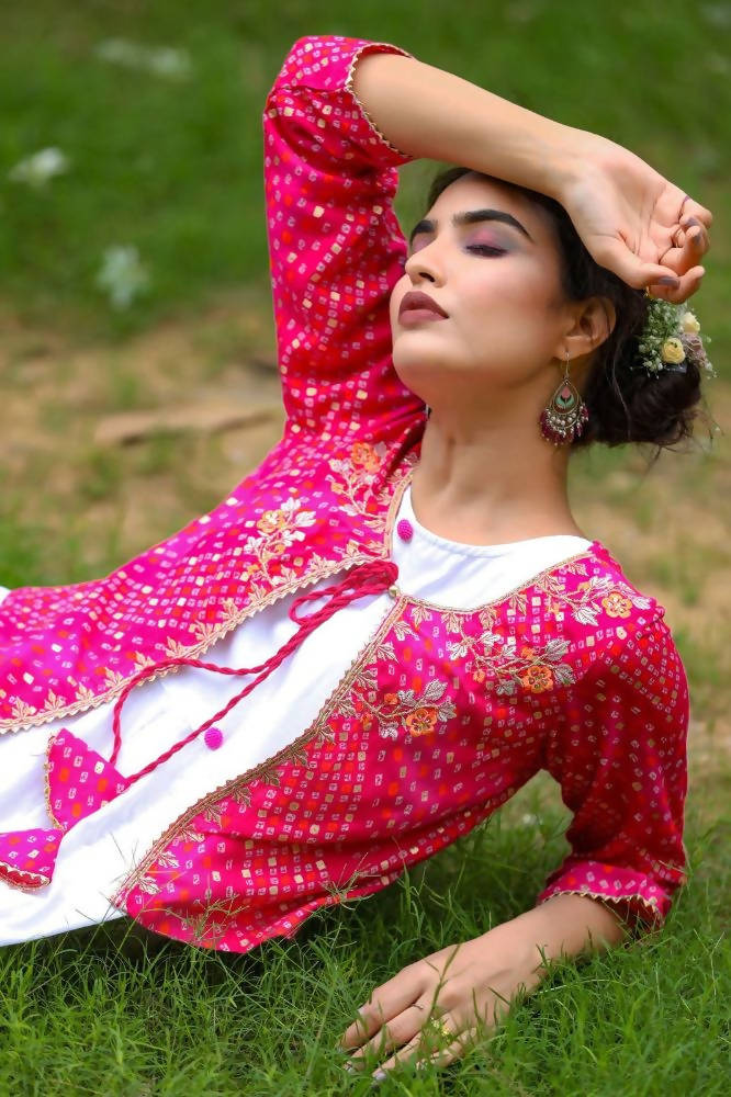 Yufta White and Pink Dress with Ethnic Jacket | Grocsy