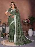 Aastha Fashion Mehndi Linen Weaving Saree | Grocsy