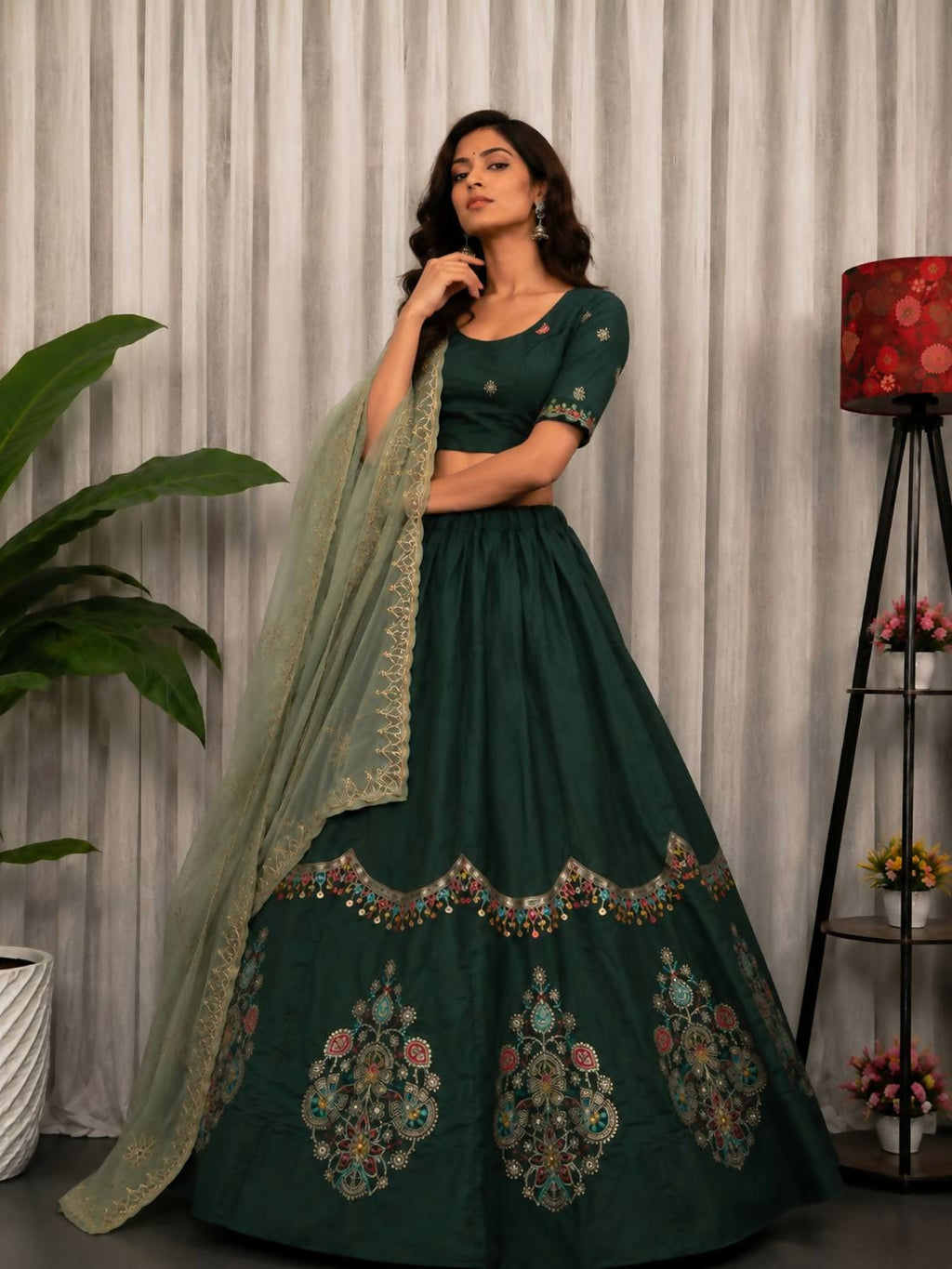 Lehenga Mart Green Designer Navratri Lehenga Choli for Women | Grocsy