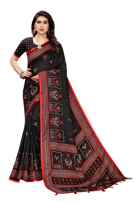 Vamika Embroidery Black Jute Silk Saree (Jhulka Black) | Grocsy