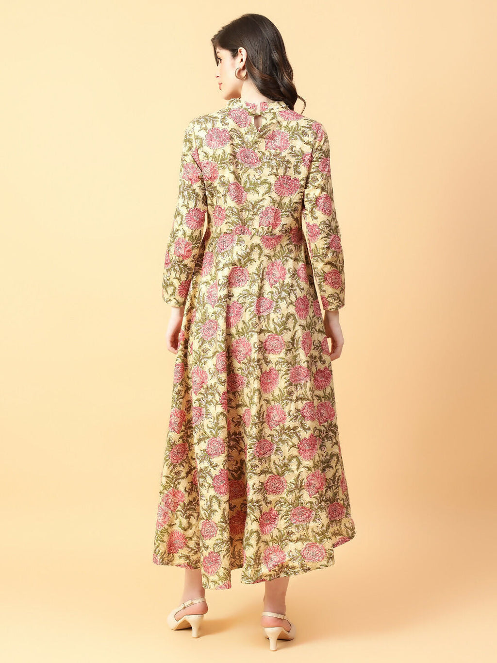 Joban Fashion Beige Cotton Printed & Hand Work Dress | Grocsy