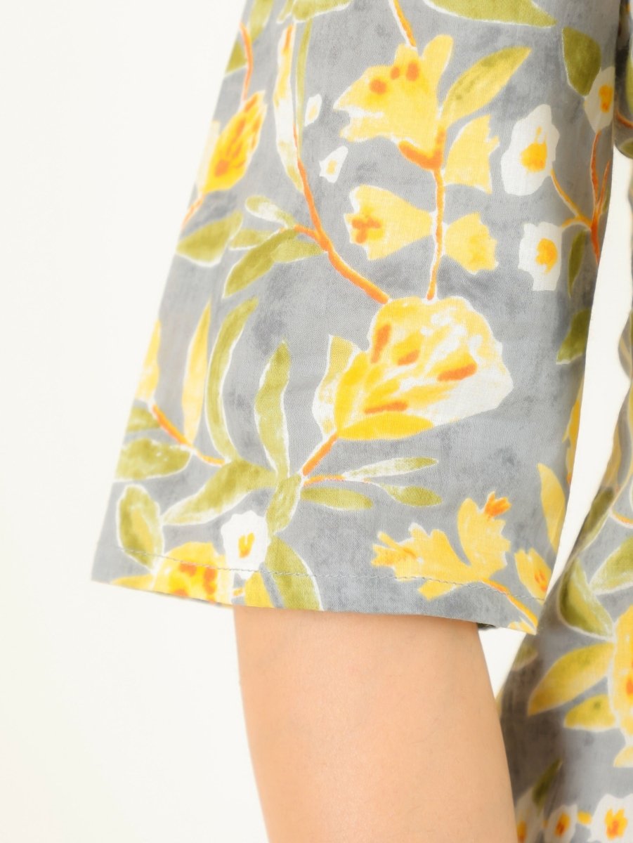 Aramya Straight Soft Cotton Floral Print Women's Kurta - Grey | Grocsy