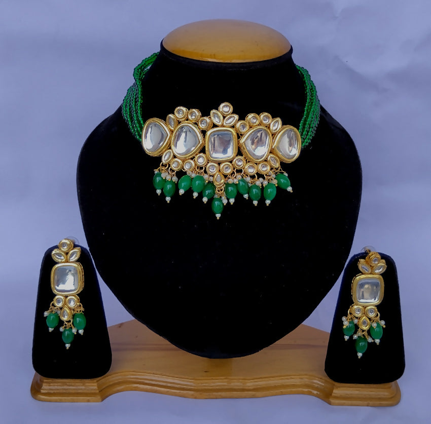 Joban Fashion Hand Made High Quality Gold Plated Base Metal Alloy Kundan Stone Studded Kundan Jewellery Set | Grocsy