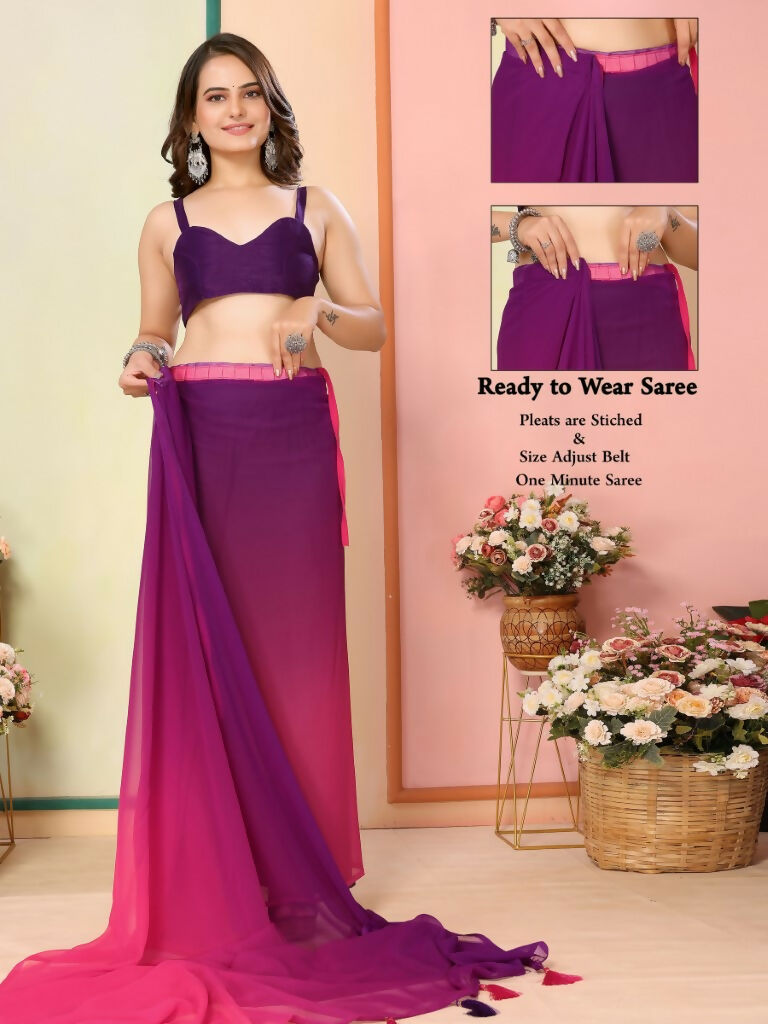 Purple Georgette Pedding Color Printed Ready To Wear Saree - Aalaya | Grocsy