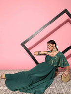 Ahalyaa Gorgeous Green Ethnic Motifs Ruffled Dress | Grocsy