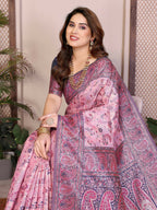 Teeya Creation New Latest Trendy Wedding Wear Pashmina Silk Saree-Pink | Grocsy
