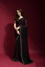 Vegaa Fashion Black Georgette Embroidered Party Wear Saree | Grocsy