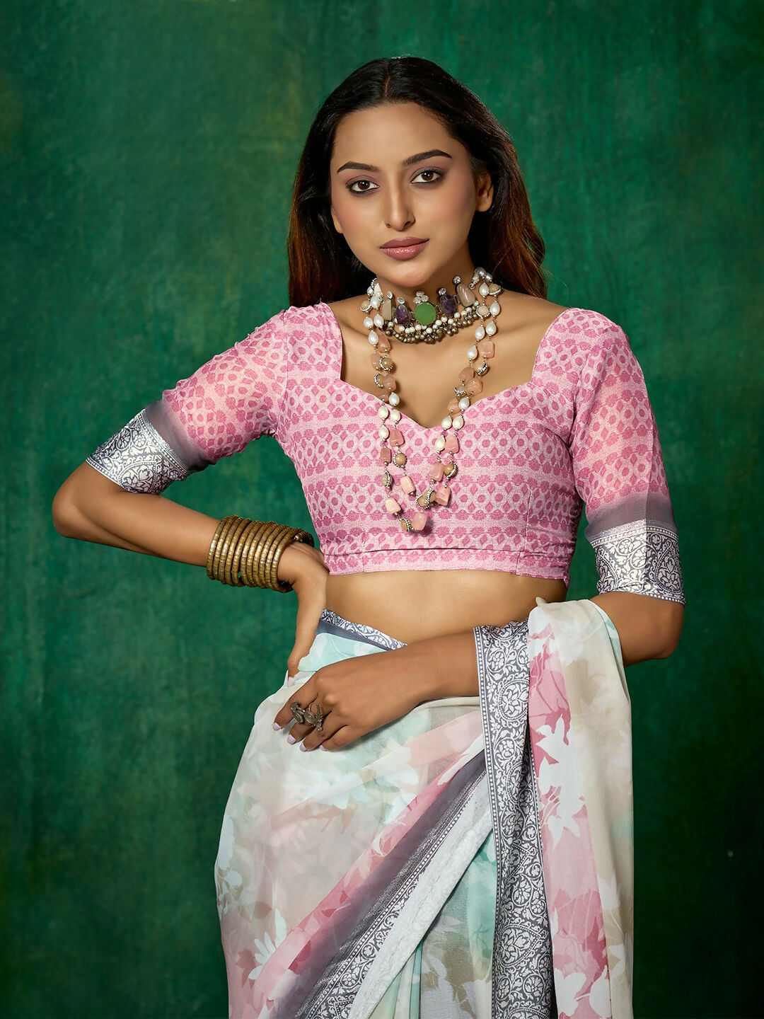 Joban Fashion Dola Silk With Zari Border Shaded Multi Color Work Saree | Grocsy