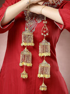 NVR Women's Pack Of 2 Gold-Polished & White Pearl Mirror Work Bridal Layered Kaleera Sets | Grocsy