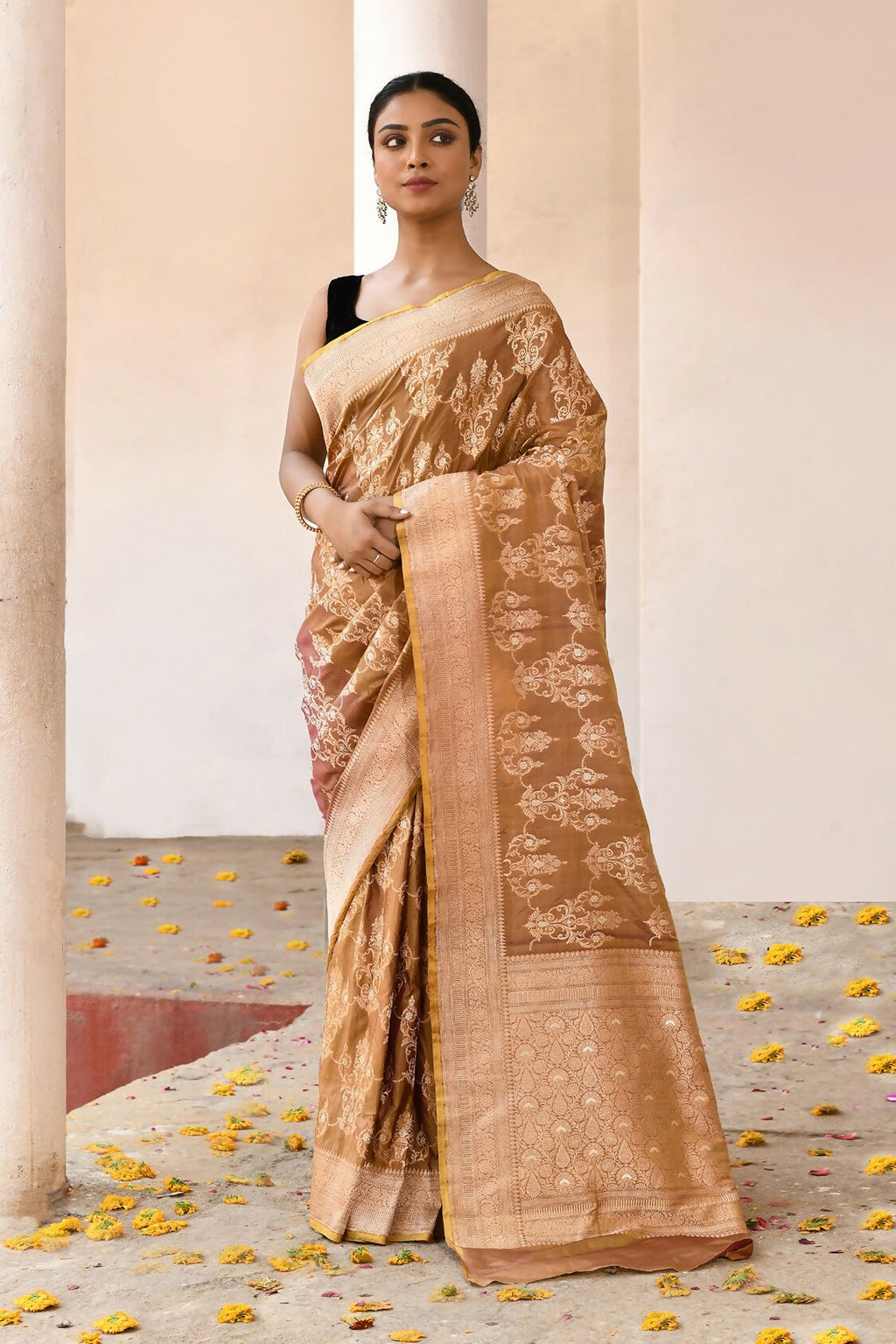 Joban Fashion Olive Pure Katan Pure Handloom Banarasi Silk Saree | Grocsy