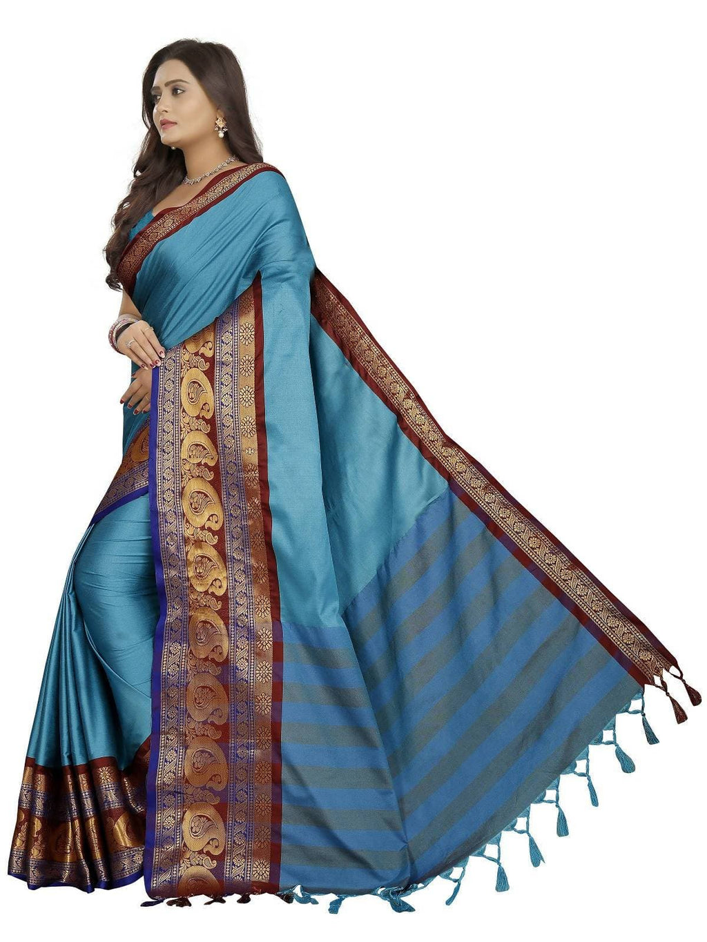 Vamika Banarasi Silk Blue Weaving Saree | Grocsy