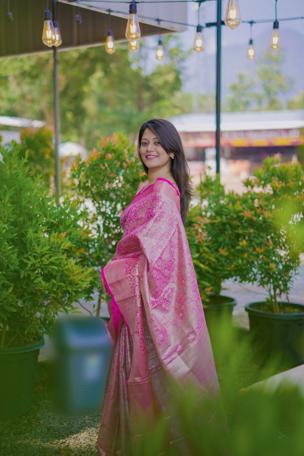 Prime Volt Bridal Kanchipuram Silk Saree with Rich Zari Weaving & Contrast Border-Pink | Grocsy