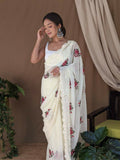 Vamsee Fana Off White Georgette Silk Saree | Grocsy