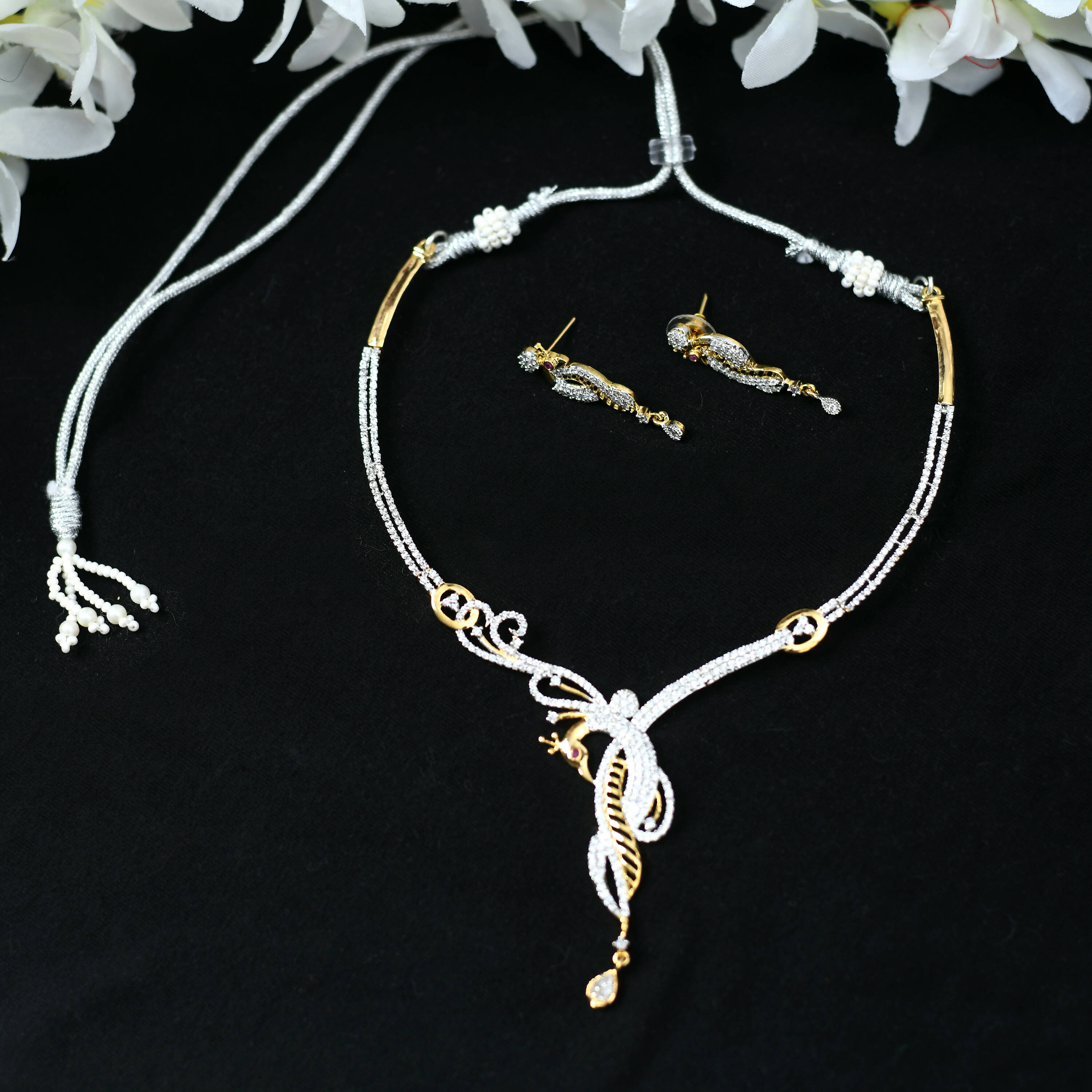Mominos Fashion Johar Kamal Silver-Plated American Diamond Choker Set | Grocsy