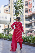 Joban Fashion Red Premium Pure Viscose Print Dola With Handwork Kurta Set | Grocsy