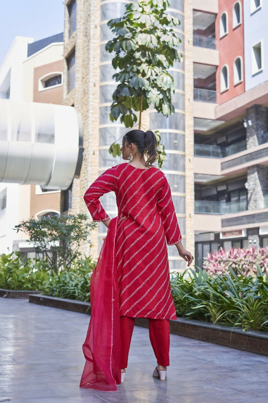 Joban Fashion Red Premium Pure Viscose Print Dola With Handwork Kurta Set | Grocsy