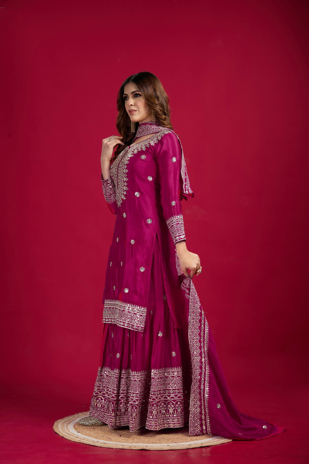 Joban Fashion Rani Kurta Set Silk Sequins , Zari, Coding & Thread Embroidered work | Grocsy