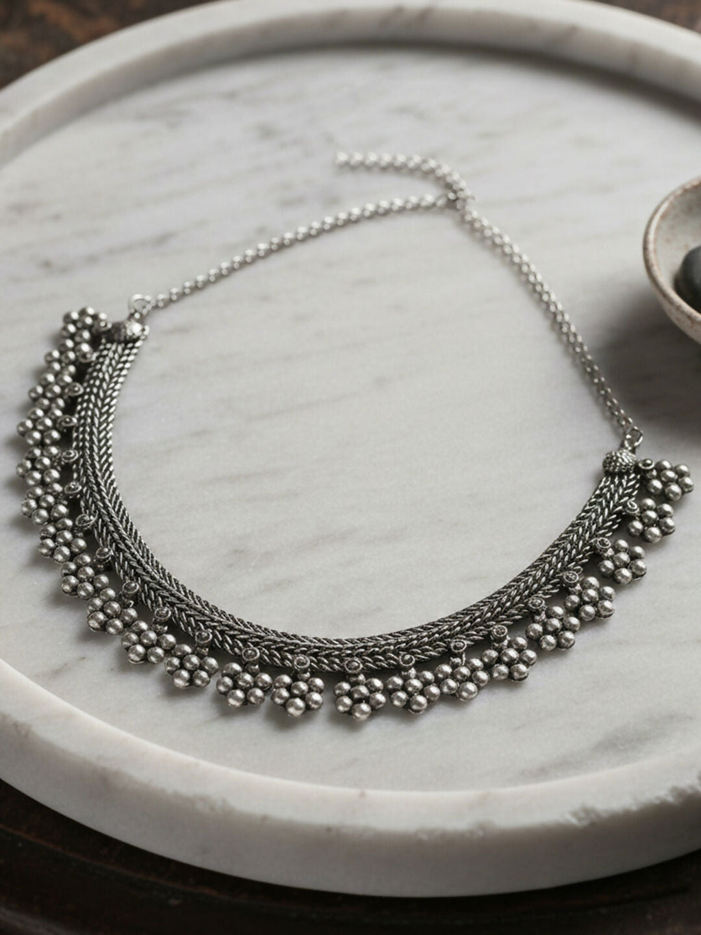 NVR Women Oxidised Silver Beaded Necklace | Grocsy