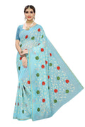 Vamika Sky Blue Chanderi Cotton Embroidery Saree | Grocsy