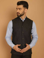 Even Apparels Pure Wool Nehru Jacket - Black | Grocsy
