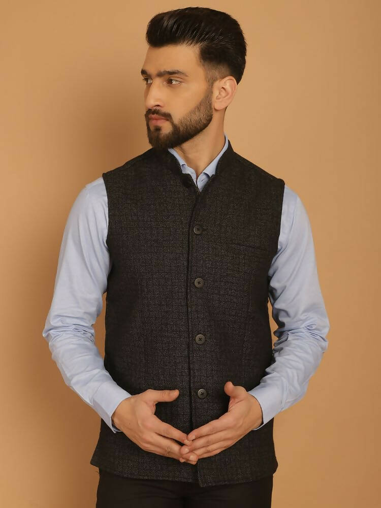 Even Apparels Pure Wool Nehru Jacket - Black | Grocsy