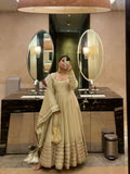 Teeya Creation Womens New Fancy Silk Heavy Quality Fabric with Handwork Cream Gown Set | Grocsy