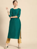Janasya Women Green Regular Kurta with Trousers | Grocsy