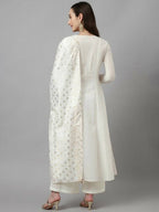 FIORRA Women's White Pure Cotton Flared Kurta Palazzo Set With Dupatta | Grocsy