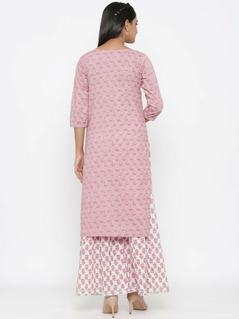 Miravan Women's Cotton Floral Print Straight Kurta And Palazzo Set | Grocsy