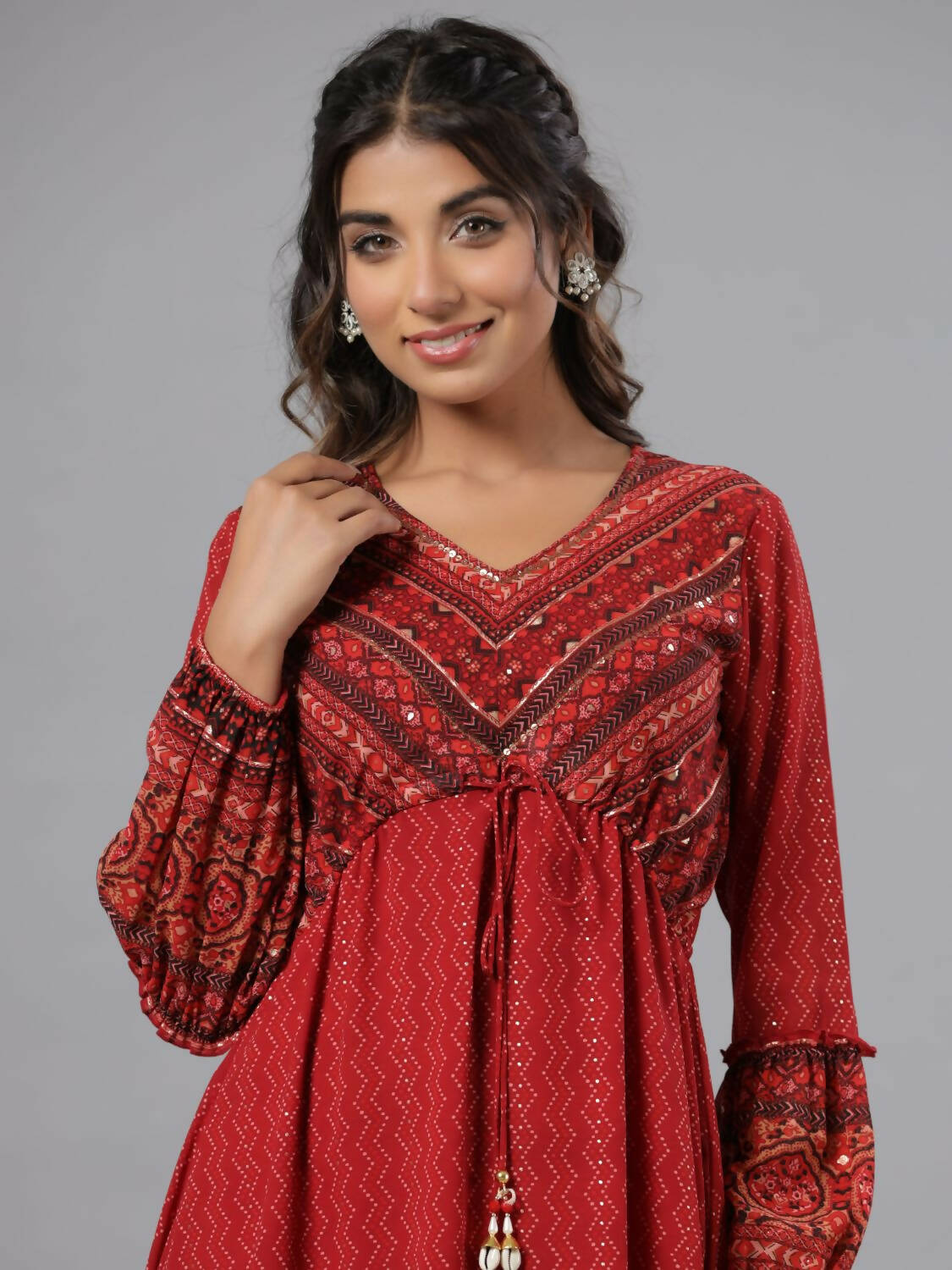 Juniper Women Rust Georgette Printed Midi Dress | Grocsy