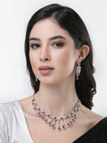 NVR Women's silver plated Maroon CZ stone handcrafted jewellery set | Grocsy