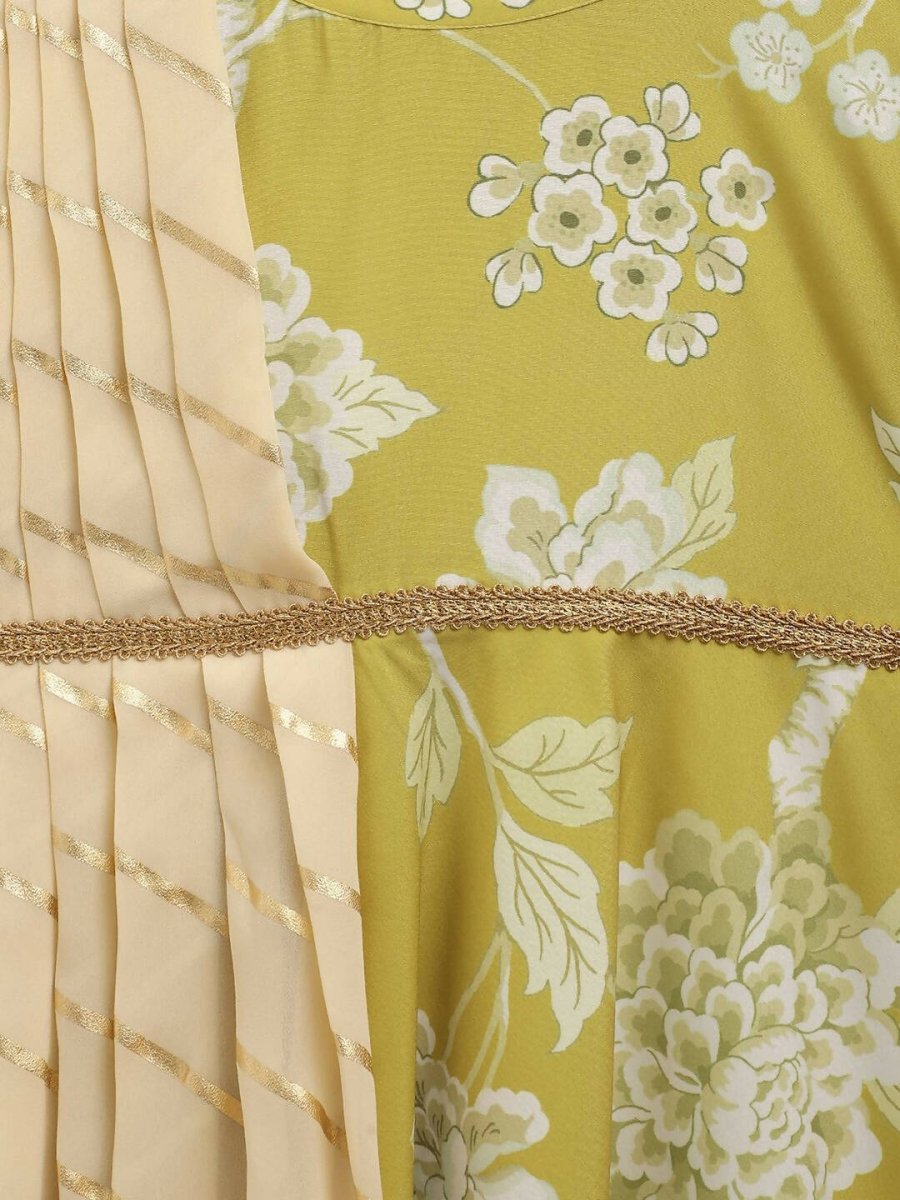 Ahalyaa Lemon Yellow Crepe Digital Print Kids Kurta With Dupatta Set For Girls | Grocsy