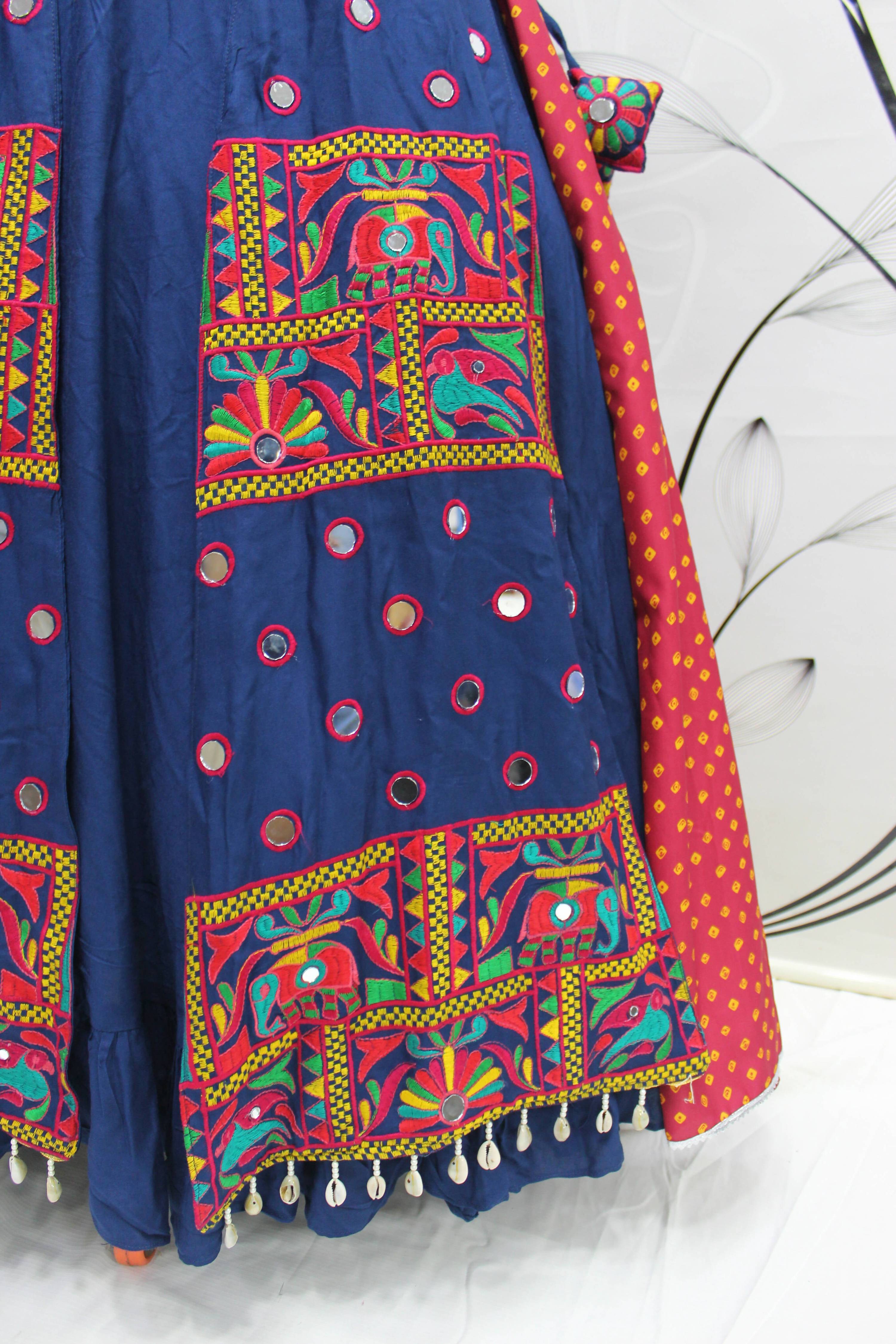 Blue Viscose Rayon Thread Embroidered Navratri Lehenga Choli with Dupatta - Raas | Grocsy