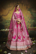 House of Panchhi Pink Pure Silk Moti & Zarkan heavy embroidery Lehenga choli & Dupatta | Grocsy