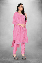 Pink Heavy Organza Silk Embroidered Unstitched Dress Material - Amara | Grocsy