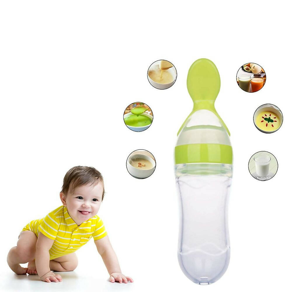 Safe-O-Kid Easy Squeezy Silicone Food Feeder Spoon (Soft Tip) Bottle- Green- 90mL | Grocsy