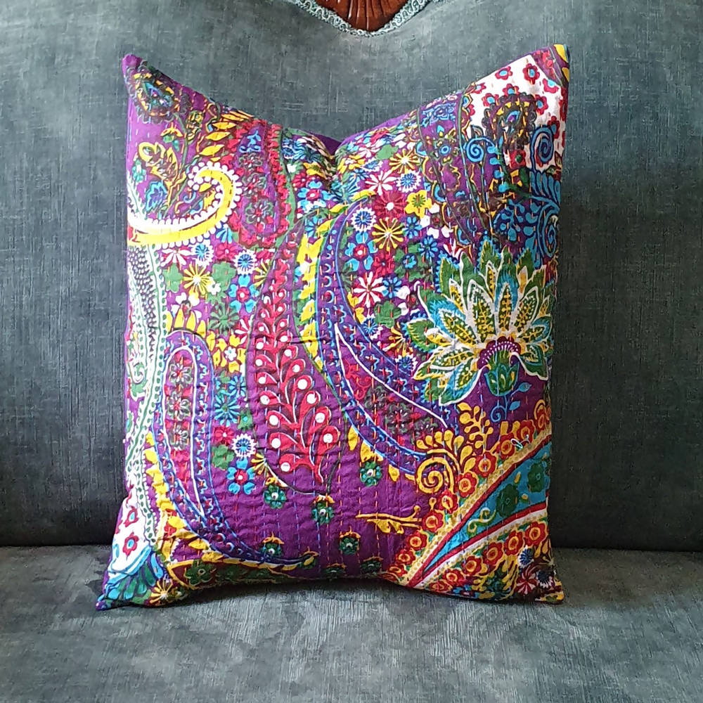 The Decor Nook Purple Base With Multicolour Flowers Print Cushion Cover | Grocsy